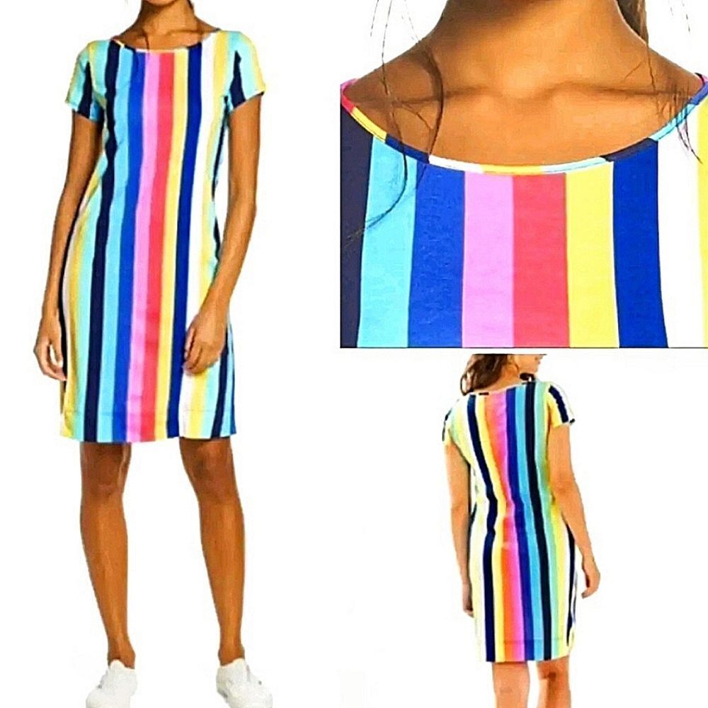 Lilly Pulitzer Marlowe Short Sleeve Dress Rainbow Stripe T-Shirt Sheath Dress XS